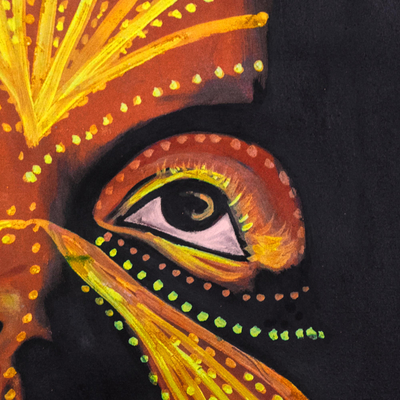 'African Face Painting' - Pintura expresionista firmada de una cara pintada de Ghana