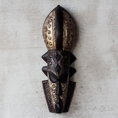 Máscara de madera africana - Máscara africana de madera de Sese con temática de realeza de Ghana