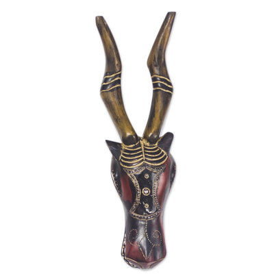 Máscara de madera africana - Máscara de ciervo de madera africana hecha a mano de Ghana