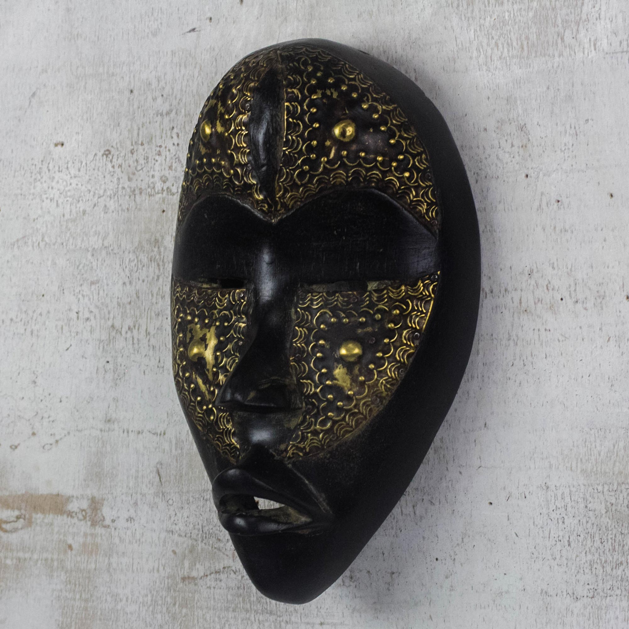 Black and Gold African Wood Dan Mask from Ghana - Female Dan | NOVICA