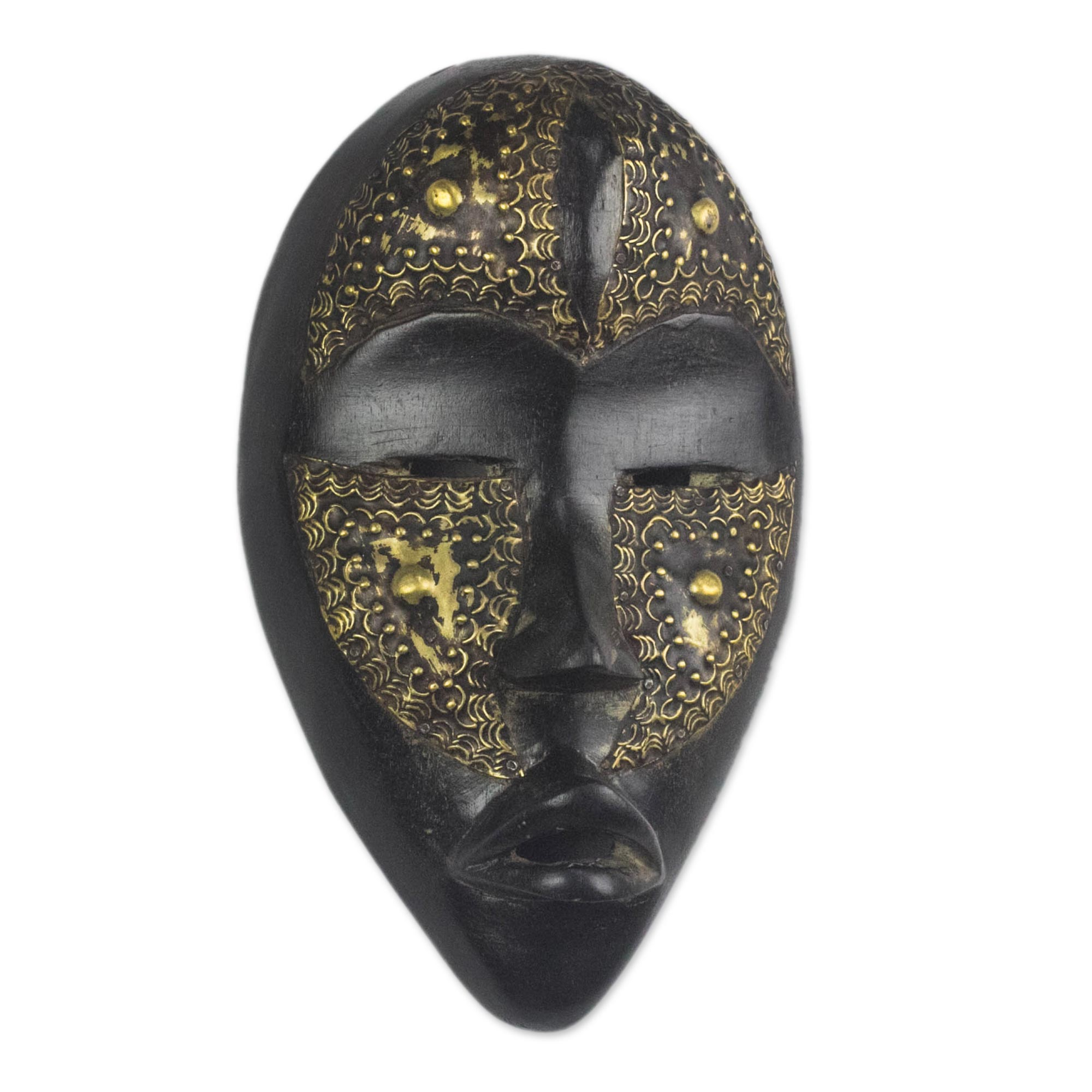 Black and Gold African Wood Dan Mask from Ghana - Female Dan | NOVICA