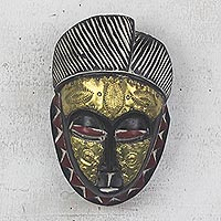 African wood mask, 'Gold Baule' - African Wood Baule-Inspired Mask from Ghana