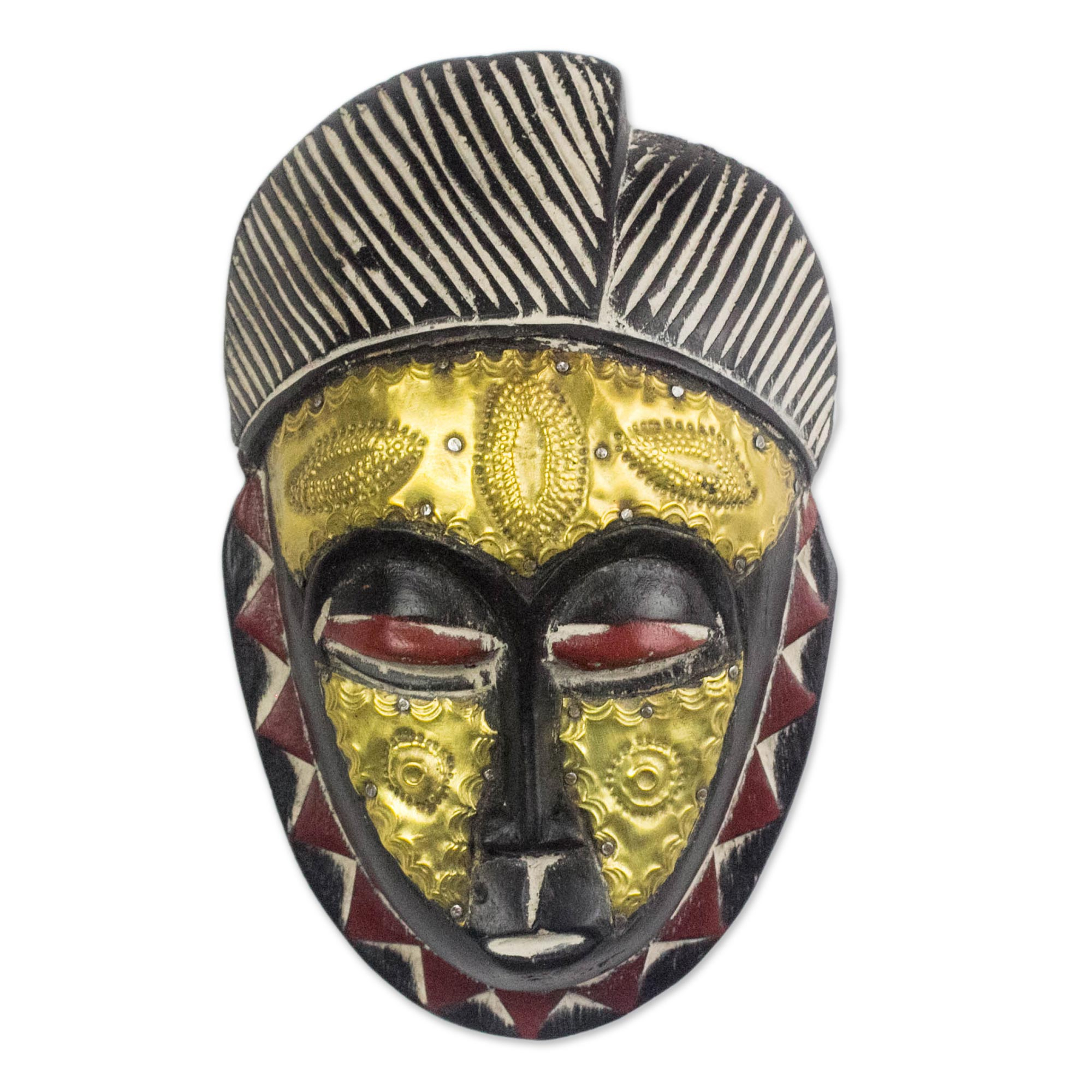 African Wood Baule-Inspired Mask from Ghana - Gold Baule | NOVICA