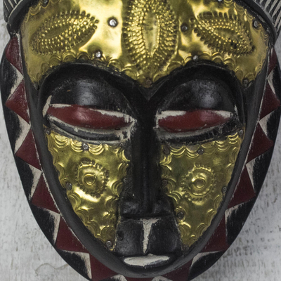 African wood mask, 'Gold Baule' - African Wood Baule-Inspired Mask from Ghana