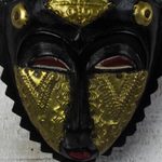 African wood mask, 'Baule Friendship' - Black and Gold African Wood Baule-Inspired Mask from Ghana