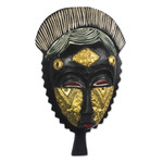 African wood mask, 'Baule Friendship' - Black and Gold African Wood Baule-Inspired Mask from Ghana