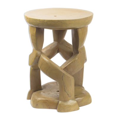 Wood decorative stool, 'Fantastic Forms' - Artisan Crafted Cedar Wood Decorative Stool from Ghana