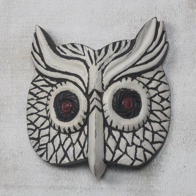 African wood mask, 'Bubo Owl' - African Wood Bubo Owl Wall Mask from Ghana