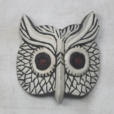 African wood mask, 'Bubo Owl' - African Wood Bubo Owl Wall Mask from Ghana