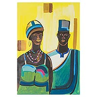 'The Beginning of Life' - Expressionist Painting of an African Couple from Ghana
