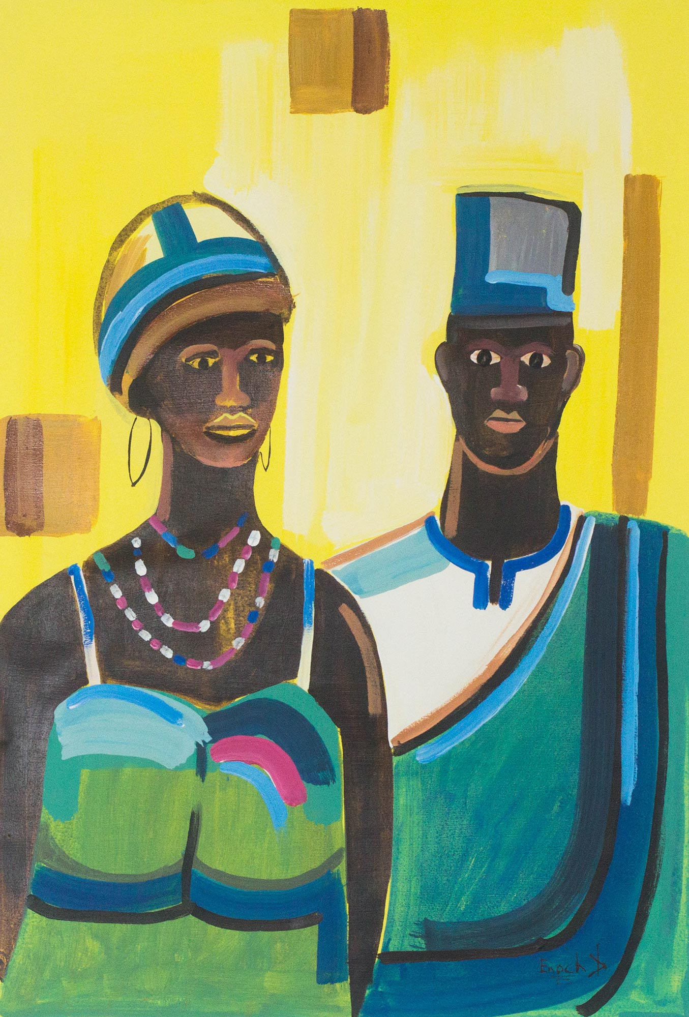 Expressionist Painting Of An African Couple From Ghana The Beginning