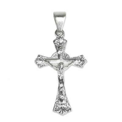 Sterling silver pendant, 'Gleaming Crucifix' - Sterling Silver Crucifix Pendant from Ghana