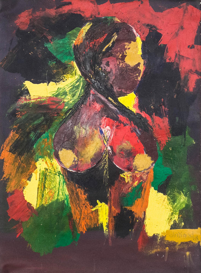 Eitelkeit – Signiertes expressionistisches Gemälde einer Frau aus Ghana