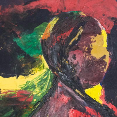 Eitelkeit – Signiertes expressionistisches Gemälde einer Frau aus Ghana