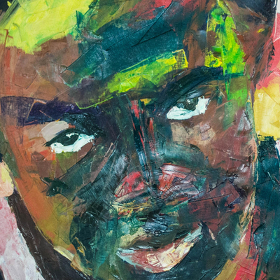 „Kinderserie I“. - Signiertes expressionistisches Gemälde eines afrikanischen Kindes aus Ghana