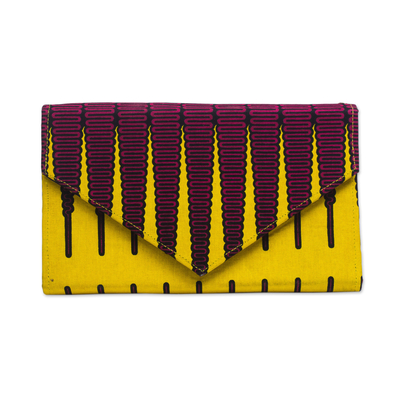 Cotton Clutch in Garnet and Daffodil from Ghana
