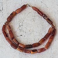 Agate beaded necklace, 'Reviving Beauty' - Agate and Recycled Plastic Beaded Necklace from Ghana
