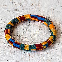 Cotton kente bangle bracelet, 'Enchanting Odo' - Cotton Kente and Sese Wood Bangle Bracelet from Ghana