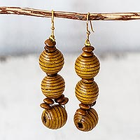 Wood beaded dangle earrings, 'Abide' - Handmade Wood Beaded Dangle Earrings from Ghana