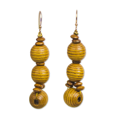 Wood beaded dangle earrings, 'Abide' - Handmade Wood Beaded Dangle Earrings from Ghana