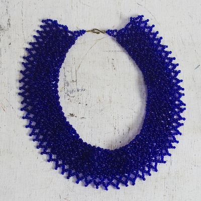 Recycled plastic beaded necklace, 'Precious Desire' - Blue Recycled Plastic Beaded Necklace from Ghana