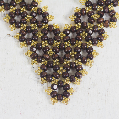 Wood and recycled plastic beaded necklace, 'Eco Brilliance' - Wood and Recycled Plastic Beaded Necklace from Ghana