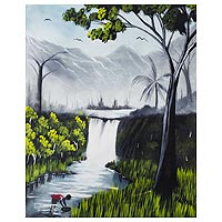 'The Righteous Day' - Signed Painting of a Waterfall from Ghana