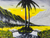 La riqueza de la naturaleza - Pintura de paisaje de cabaña de playa firmada en amarillo