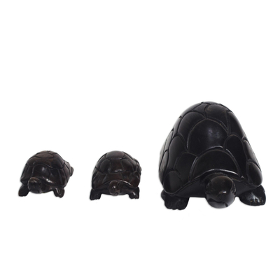 Ebony wood figurines, 'Follow Mommy' (set of 3) - Ebony Wood Tortoise Figurines from Ghana (Set of 3)