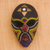 Máscara de madera africana, 'Emyinnaya' - Mosaico de cuentas multicolor sobre pared africana de madera negra Mascarilla