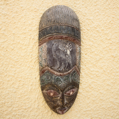 African wood mask, 'Sankofa Head' - African Wood Sankofa Mask Crafted in Ghana
