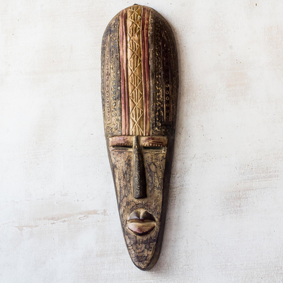 African wood mask, 'Nhyira Rising' - Sese Wood Mask with Hand Carved Detail from Ghana