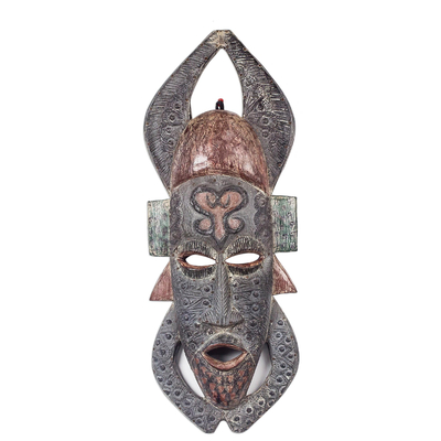 Afrikanische Holzmaske, 'Adinkra-Fest - Sankofa-Symbol Afrikanische Sese Holzmaske aus Ghana