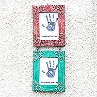 Wood photo frame dyptich, 'Red and Green' (5x7) - Wood Photo Frame Diptych from Ghana (5x7)