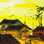 'Village Scene I' - Pintura de paisaje de escena de pueblo firmada de Ghana