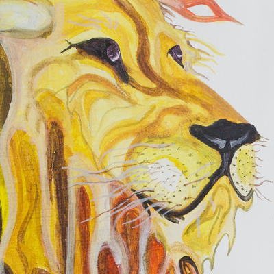 'Lion King' - Signed Expressionist Painting of a Lion from Ghana