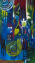 Kubismus‘. - Signierte bunte kubistische Adinkra-Symbolmalerei aus Ghana