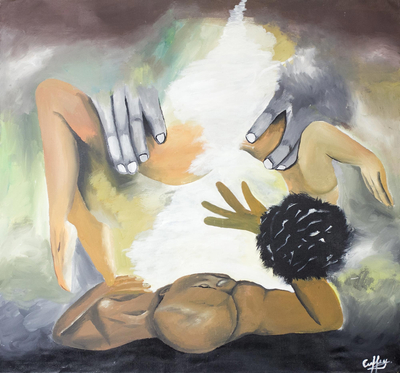 'Human Creation' - Signed Expressionist Creation-Inspired Painting from Ghana
