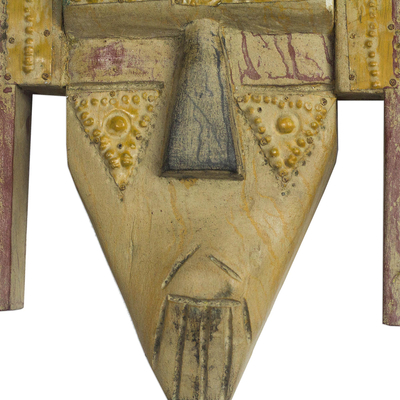 Máscara de madera africana, 'Dwene Pa' - Máscara de madera Sese tallada a mano con detalles en aluminio de Ghana