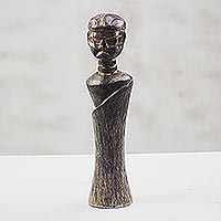 Wood statuette, 'Okyeame' - Cultural Wood Statuette of a Village Linguist from Ghana
