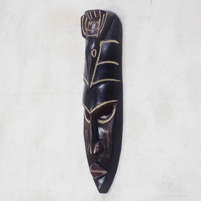 Máscara de madera africana - Máscara de madera africana con temática de aves en negro de Ghana