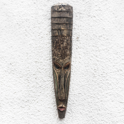 African wood mask, 'Face of the King' - Tall Sese Wood Mask from Ghana