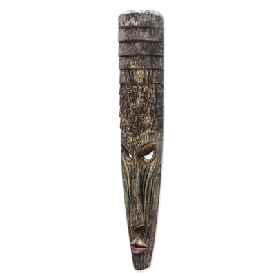 African wood mask, 'Face of the King' - Tall Sese Wood Mask from Ghana