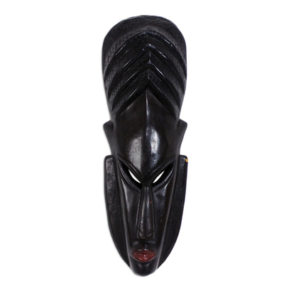 Máscara de madera africana, 'Nyame Akwan' - Máscara africana de madera de Sese negra hecha a mano de Ghana