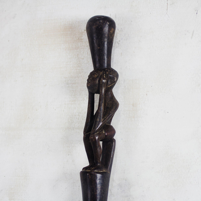 bastón de madera - Bastón de madera de Sese tallado a mano de Ghana