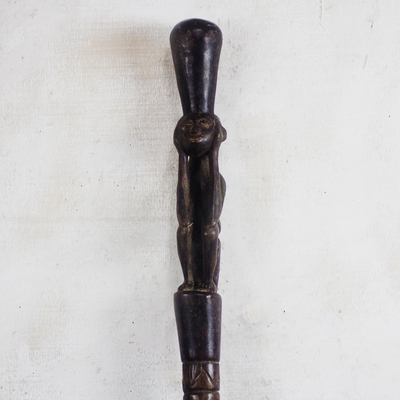 Wood walking stick, 'Man of Thought' - Hand-Carved Sese Wood Walking Stick from Ghana