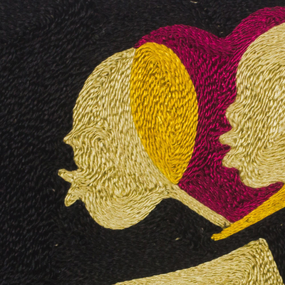 Silk wall art, 'African Identity' - Handmade Mother and Child Silk Wall Art from Ghana