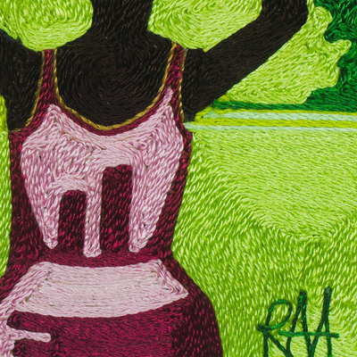 Silk wall art, 'The Way Home' - Handmade Silk Wall Art of Three African Women from Ghana