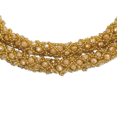 Halskette aus recycelten Kunststoffperlen - Handgefertigte doppelsträngige Halskette aus goldenen Recyclingperlen