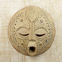Akan wood mask, 'Abundance' - Akan Wood Mask from Ghanaian Artisan